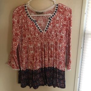 Orange and blue 3 quarter sleeved blouse